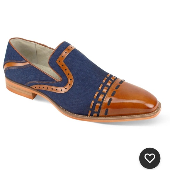 Giovanni Parker Leather Navy and Tan Men's Slip-On Dress Shoes Size 12 NWT - Picture 1 of 10